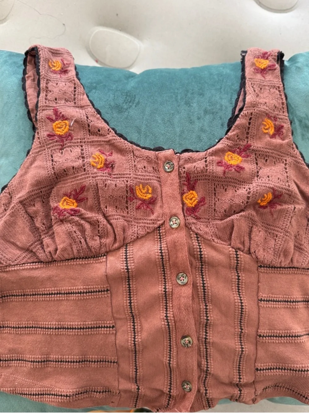 Free People Rust Brown Embroidered Knit Tank Top - Picture 4 of 5